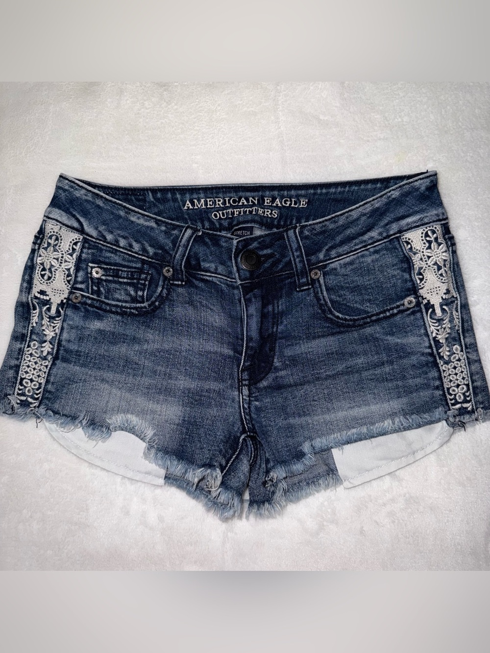 American Eagle Outfitters Denim Shorts with lace detail size 0